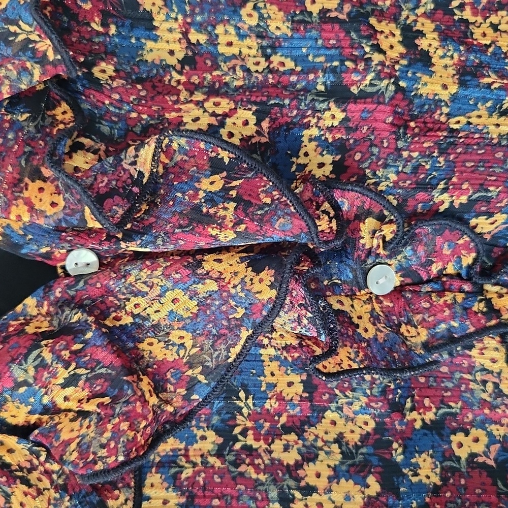 FRYE | EUC Boho Ruffle Floral Long Balloon Sleeve‎ Button Down Shirt Size S - Picture 5 of 6
